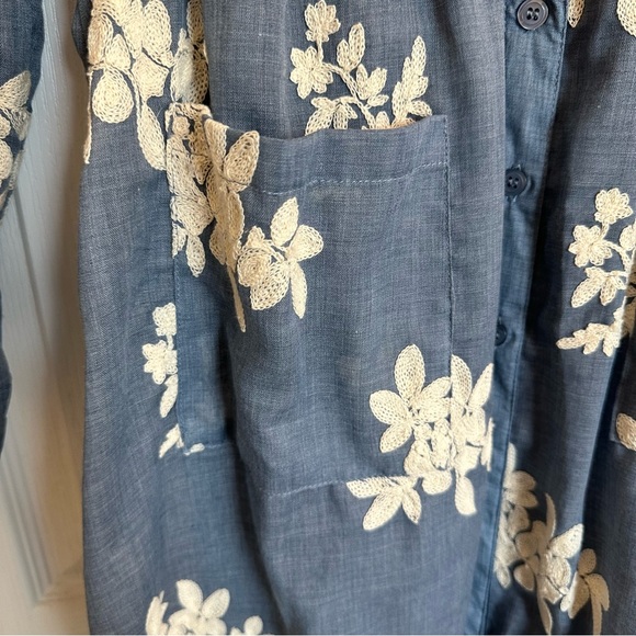NWT Beige By Eci Embroidered Shirt Dress Floral Blue With Slip Size 4 - Picture 12 of 13